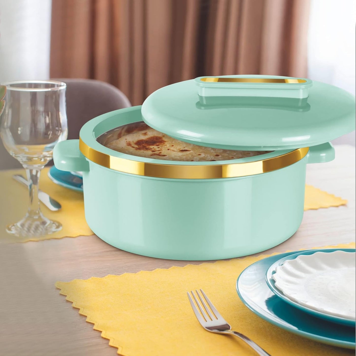 Milton Curve Regular Inner Stainless Steel Casserole Set of 3 (840 ml, 1300 ml, 1880 ml), Light Green | BPA Free | Food Grade | Easy to Carry | Easy to Store | Chapati | Roti | Curd Maker