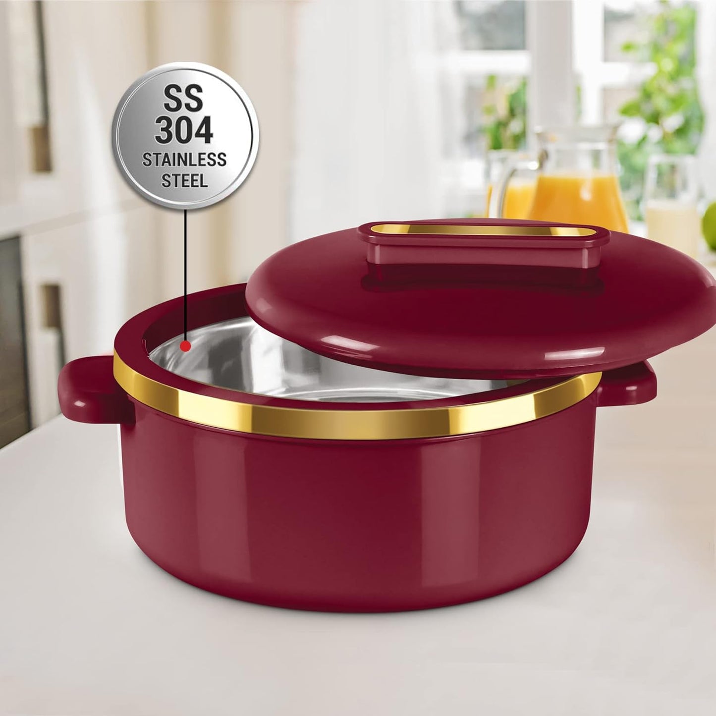 Milton Curve Regular Inner Stainless Steel Casserole Set of 3 (840 ml, 1300 ml, 1880 ml), Maroon | BPA Free | Food Grade | Easy to Carry | Easy to Store | Chapati | Roti | Curd Maker