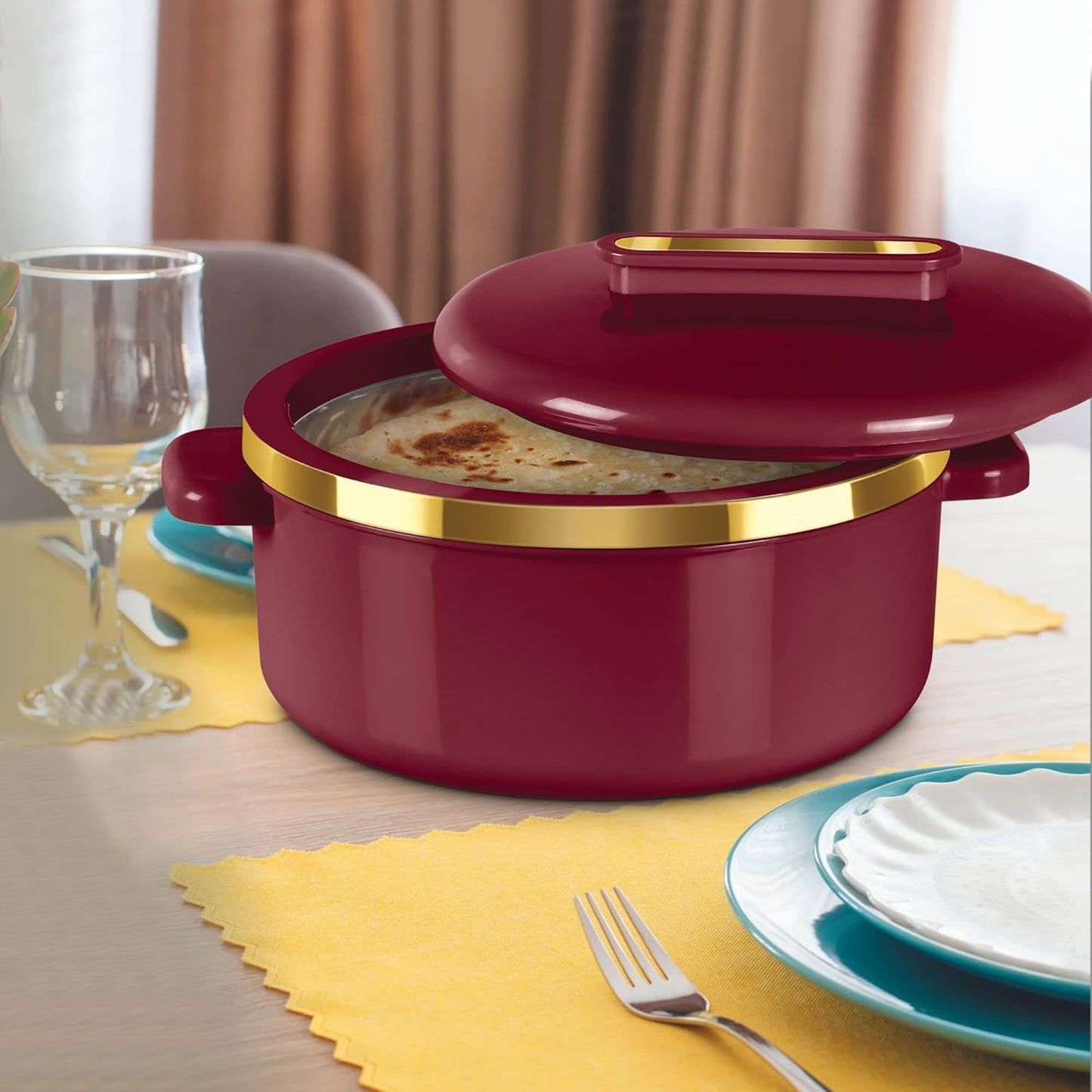 Milton Curve Regular Inner Stainless Steel Casserole Set of 3 (840 ml, 1300 ml, 1880 ml), Maroon | BPA Free | Food Grade | Easy to Carry | Easy to Store | Chapati | Roti | Curd Maker