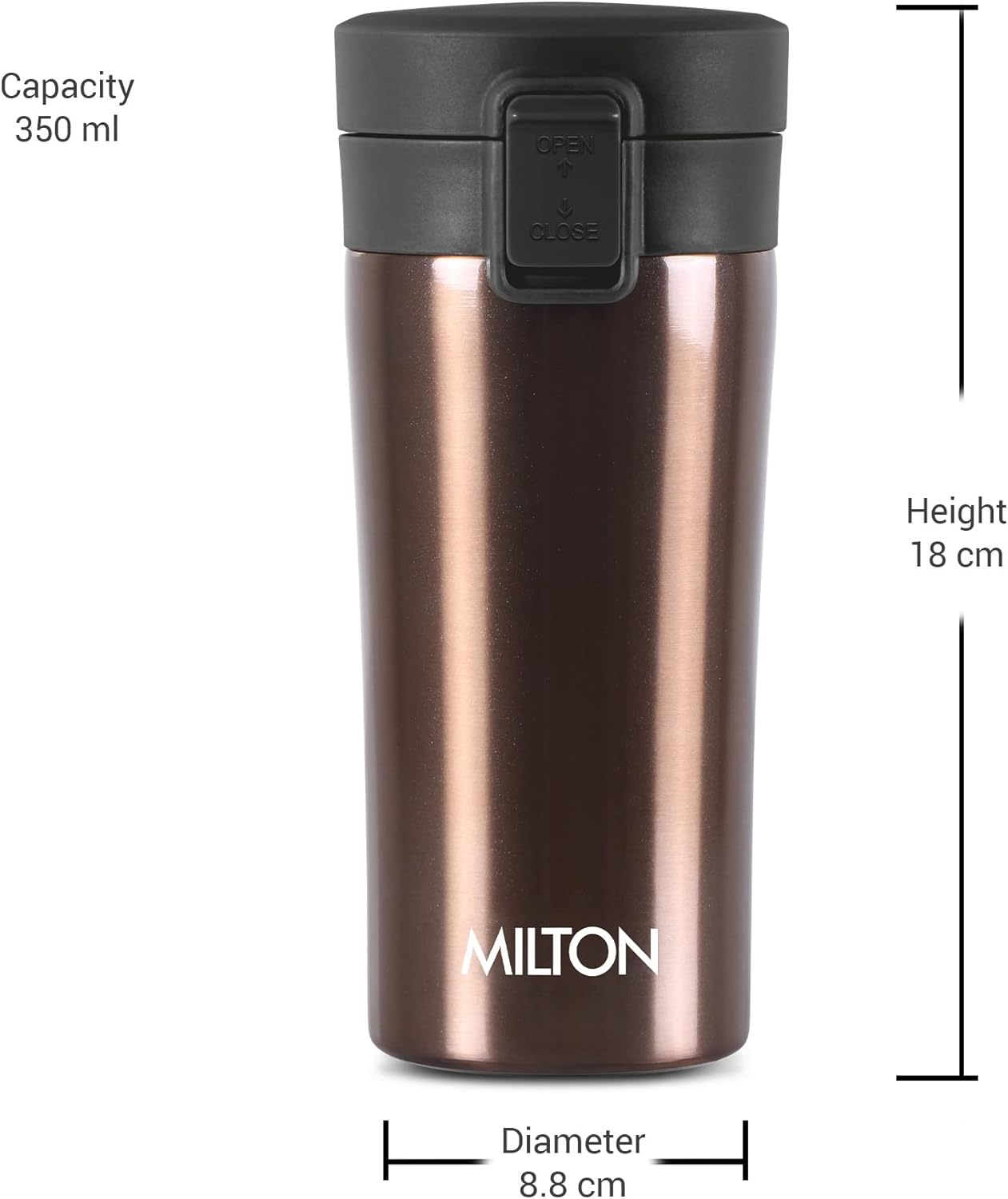 Milton Thermosteel Vacuum Insulated Coffee Mug, 300 ml, Hot & Cold Flask | Leak Proof | Rust Proof | Thermos | Soup Flask | Juice Mug | Water Flask | Tea Mug