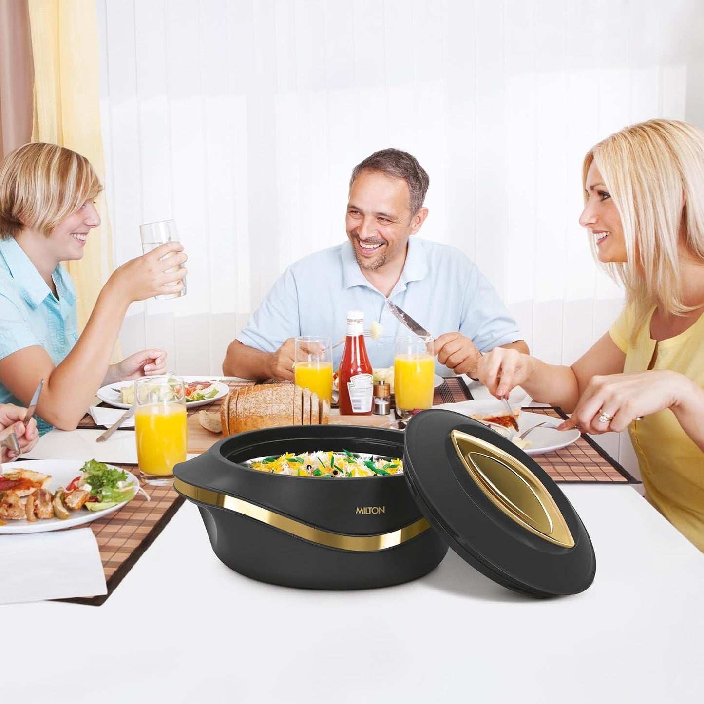 MILTON Pearl Inner Stainless Steel Regular Set of 3 (1000 ml, 1500 ml,2000 Litre), Black | BPA Free | Food Grade | Easy to Carry | Easy to Store | Chapati | Roti | Curd Maker