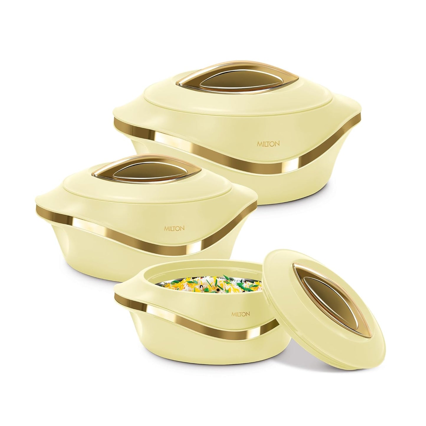 MILTON Pearl Inner Stainless Steel Regular Set of 3 (1000 ml, 1500 ml,2000 Litre), Black | BPA Free | Food Grade | Easy to Carry | Easy to Store | Chapati | Roti | Curd Maker
