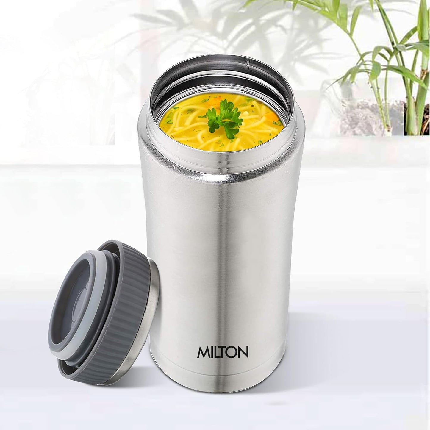Milton Optima Double Walled Vacuum Insualted Food Flask, Soup Flask, Food Container, 420 ml | 14 oz | Hot and Cold for Long Hours, 18/8 Stainless Steel, Rust and Leak-Proof, BPA-Free | Silver