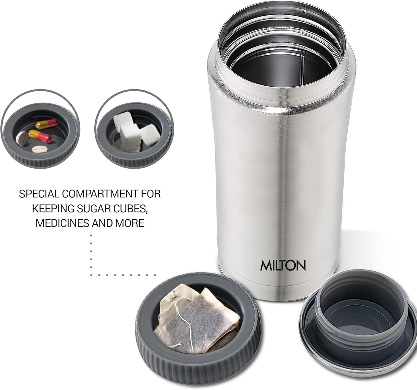 Milton Optima Double Walled Vacuum Insualted Food Flask, Soup Flask, Food Container, 420 ml | 14 oz | Hot and Cold for Long Hours, 18/8 Stainless Steel, Rust and Leak-Proof, BPA-Free | Silver