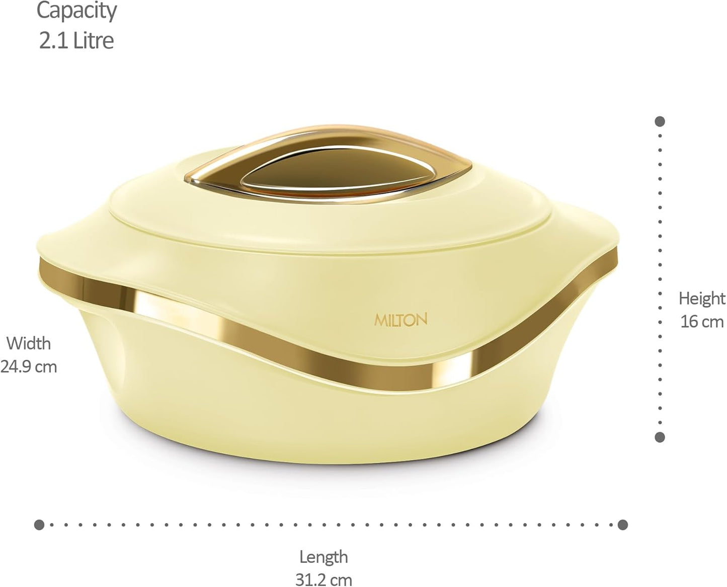 MILTON Pearl 2500 Inner Stainless Steel Casserole, 2.1 litres, Ivory | BPA Free | Food Grade | Easy to Carry | Easy to Store | Chapati | Roti | Curd Maker