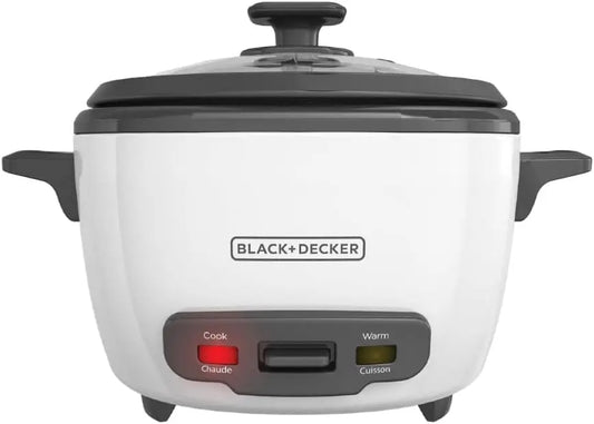 BLACK+DECKER Rice Cooker 14-Cup (Cooked) with Steaming Basket, Removable Non-Stick Bowl, White