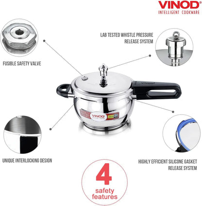 Vinod Pressure Cooker Stainless Steel – Glass Lid Handi Pot - 3.5 Liter – Indian Pressure Cooker – Stove Top Sandwich Bottom – Best Used For Indian Cooking, Soups, and Rice Recipes, Quinoa