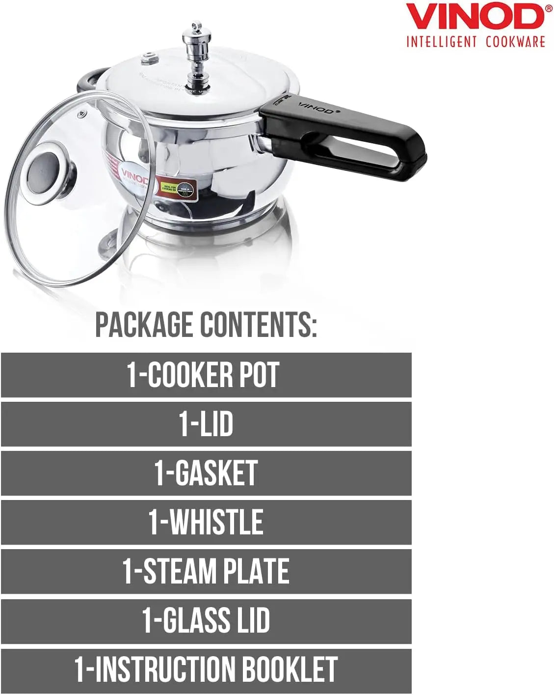 Vinod Pressure Cooker Stainless Steel – Glass Lid Handi Pot - 3.5 Liter – Indian Pressure Cooker – Stove Top Sandwich Bottom – Best Used For Indian Cooking, Soups, and Rice Recipes, Quinoa