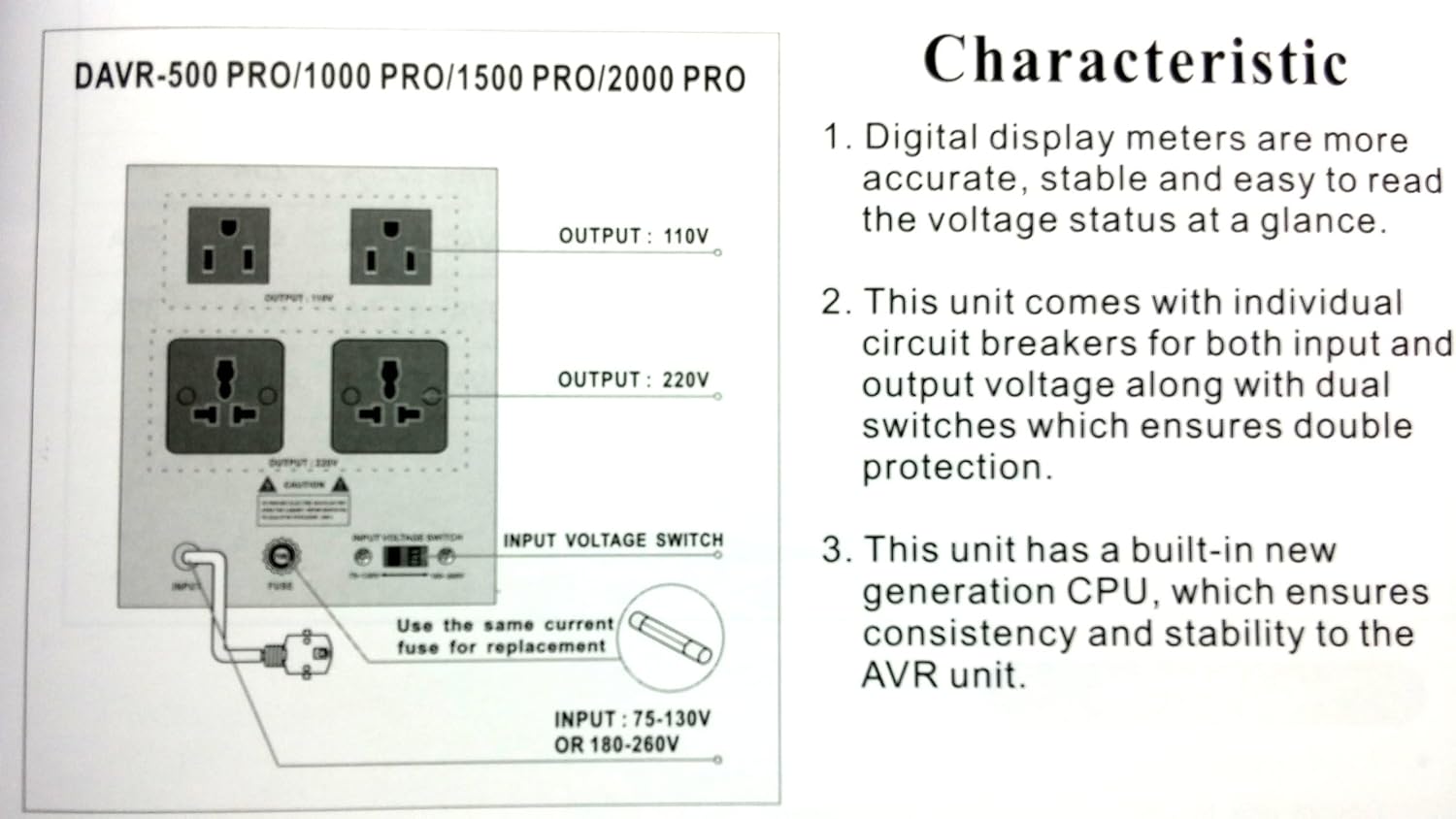 Norstar DAVR-1500 1500 Watt 110/120 to 220/240 or 220/240 to 110/120 Step UP and Down Voltage transformer and Automatic Voltage Regulator Stabilizer