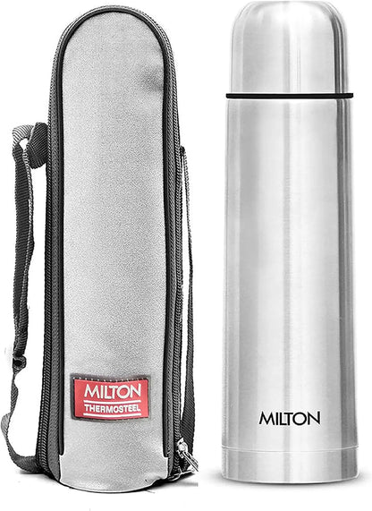 Milton Plain Lid 500 Thermosteel 24 Hours Hot and Cold Water Bottle, 1 Piece, 500 ml, Silver | Leak Proof | Office Bottle | Gym Bottle | Home | Kitchen | Hiking | Trekking | Travel Bottle