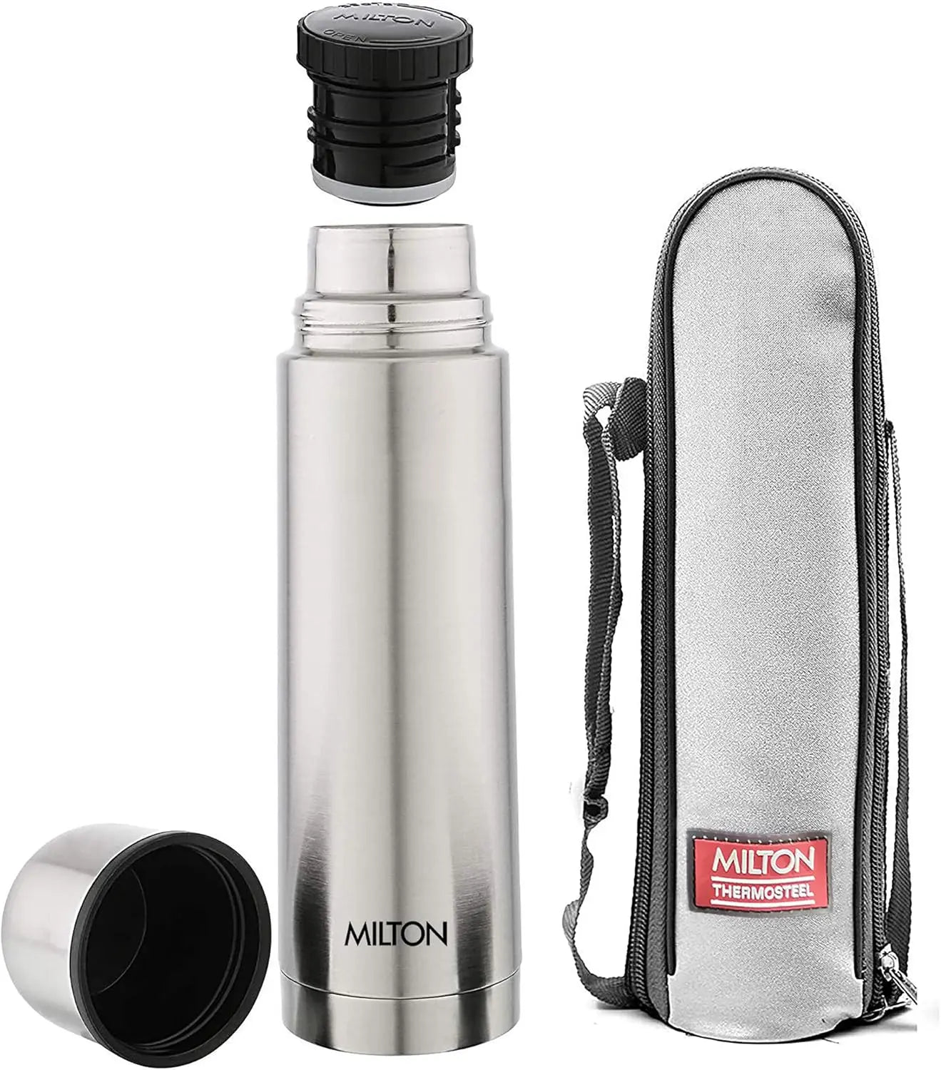 Milton Plain Lid 500 Thermosteel 24 Hours Hot and Cold Water Bottle, 1 Piece, 500 ml, Silver | Leak Proof | Office Bottle | Gym Bottle | Home | Kitchen | Hiking | Trekking | Travel Bottle