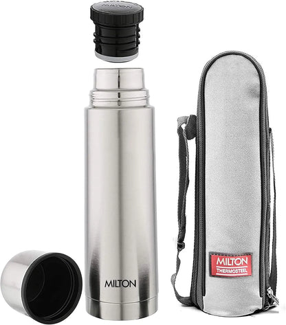 Milton Plain Lid 500 Thermosteel 24 Hours Hot and Cold Water Bottle, 1 Piece, 500 ml, Silver | Leak Proof | Office Bottle | Gym Bottle | Home | Kitchen | Hiking | Trekking | Travel Bottle