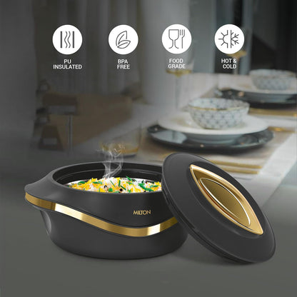 MILTON Pearl Inner Stainless Steel Regular Set of 3 (1000 ml, 1500 ml,2000 Litre), Black | BPA Free | Food Grade | Easy to Carry | Easy to Store | Chapati | Roti | Curd Maker