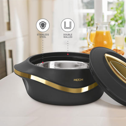MILTON Pearl Inner Stainless Steel Regular Set of 3 (1000 ml, 1500 ml,2000 Litre), Black | BPA Free | Food Grade | Easy to Carry | Easy to Store | Chapati | Roti | Curd Maker