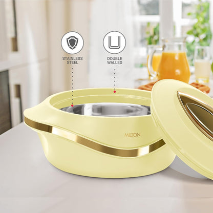 MILTON Pearl 2500 Inner Stainless Steel Casserole, 2.1 litres, Ivory | BPA Free | Food Grade | Easy to Carry | Easy to Store | Chapati | Roti | Curd Maker