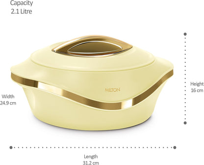 MILTON Pearl 2500 Inner Stainless Steel Casserole, 2.1 litres, Ivory | BPA Free | Food Grade | Easy to Carry | Easy to Store | Chapati | Roti | Curd Maker