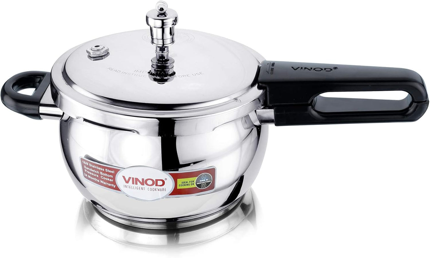 Vinod V-2L Stainless Steel Sandwich Bottom Pressure Cooker, 2-Liter,Silver,Medium