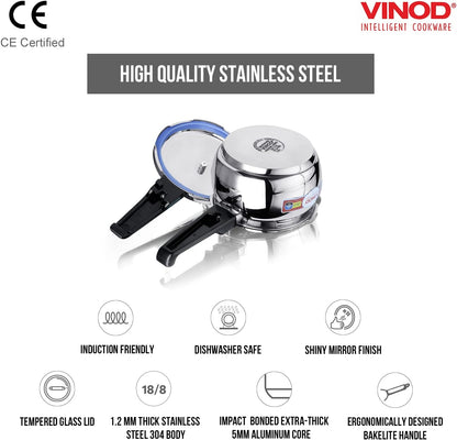 Vinod V-2L Stainless Steel Sandwich Bottom Pressure Cooker, 2-Liter,Silver,Medium